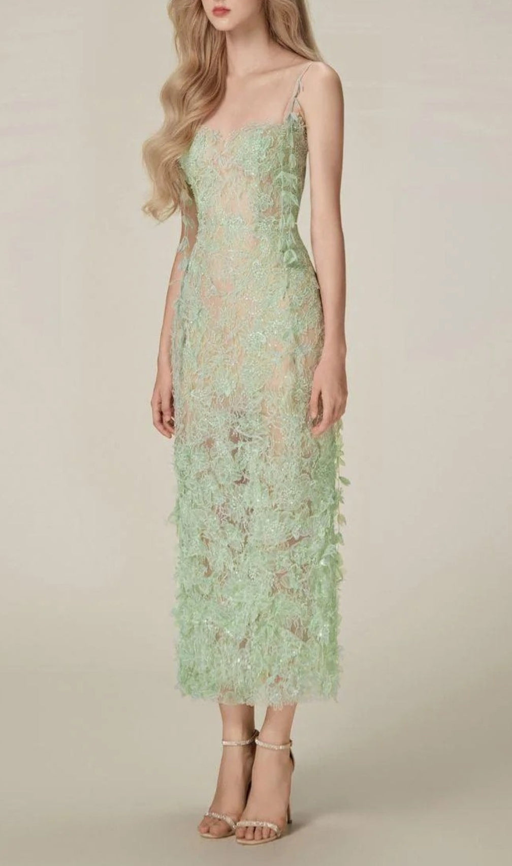 Argo Green Bead Lace Pencil Dress