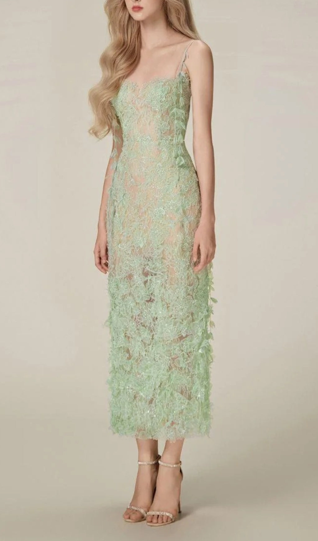 Argo Green Bead Lace Pencil Dress