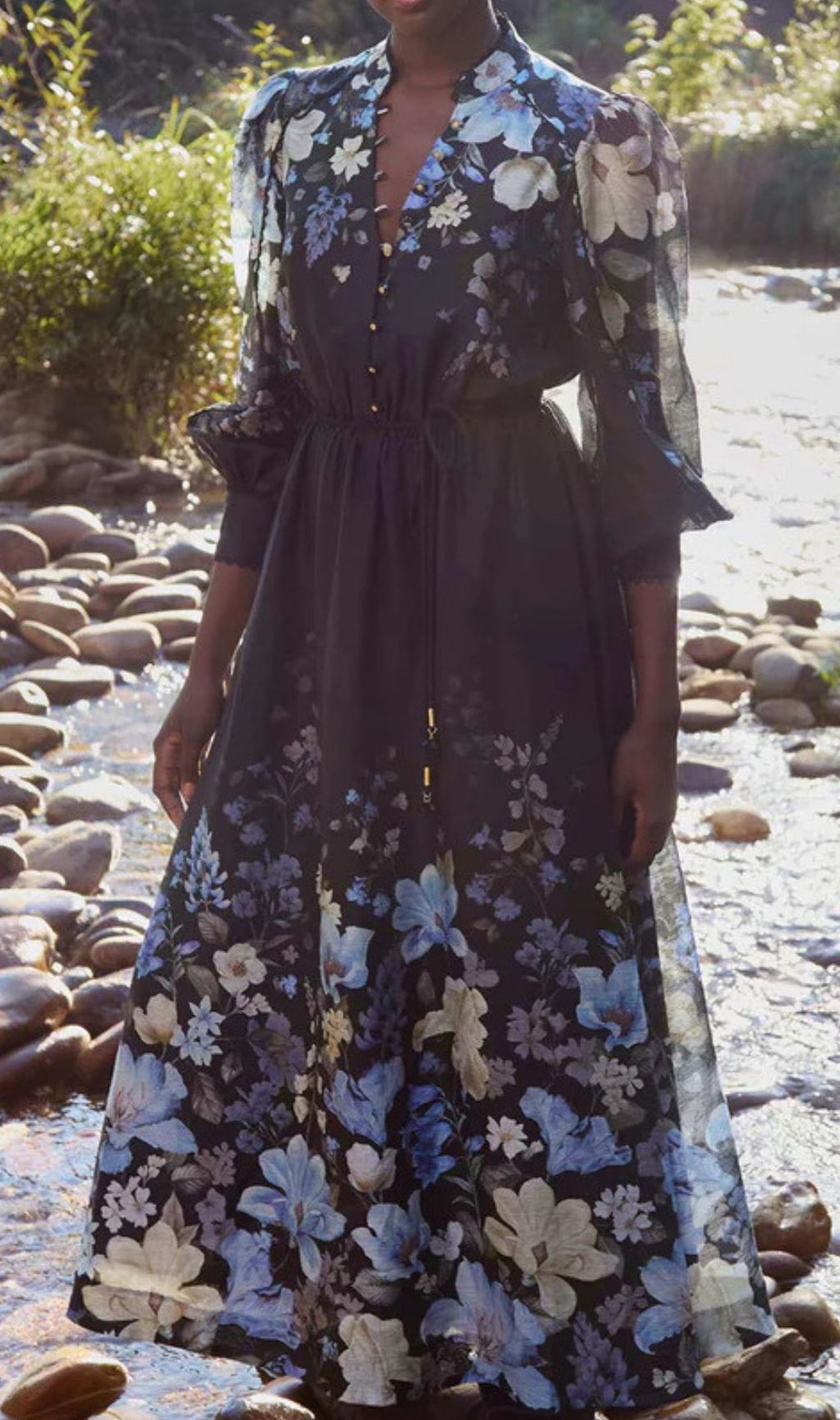 Gayatri Flower Printed Long Sleeve Midi Dress