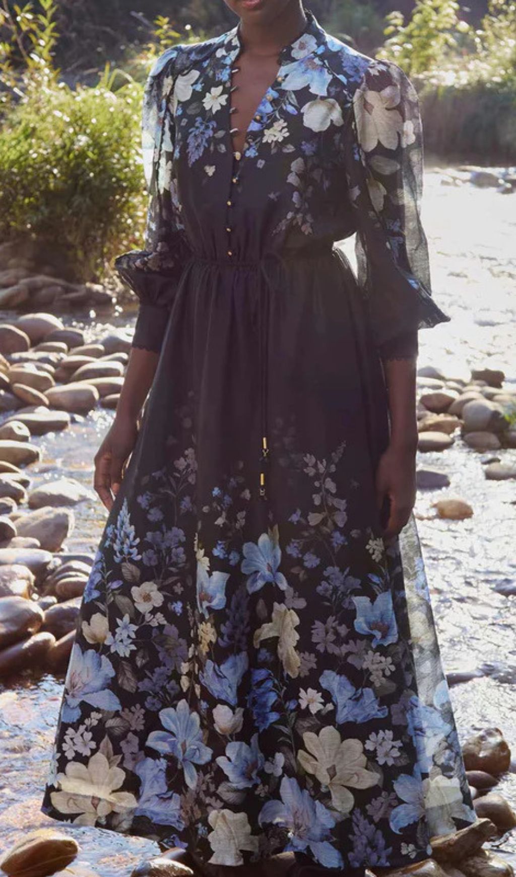 Gayatri Flower Printed Long Sleeve Midi Dress