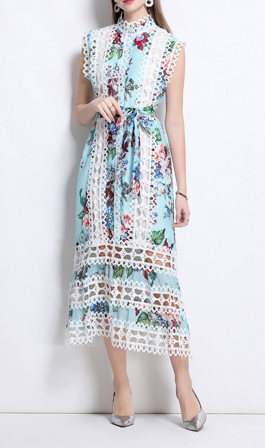 Errin Floral Hollow Out Midi Dress