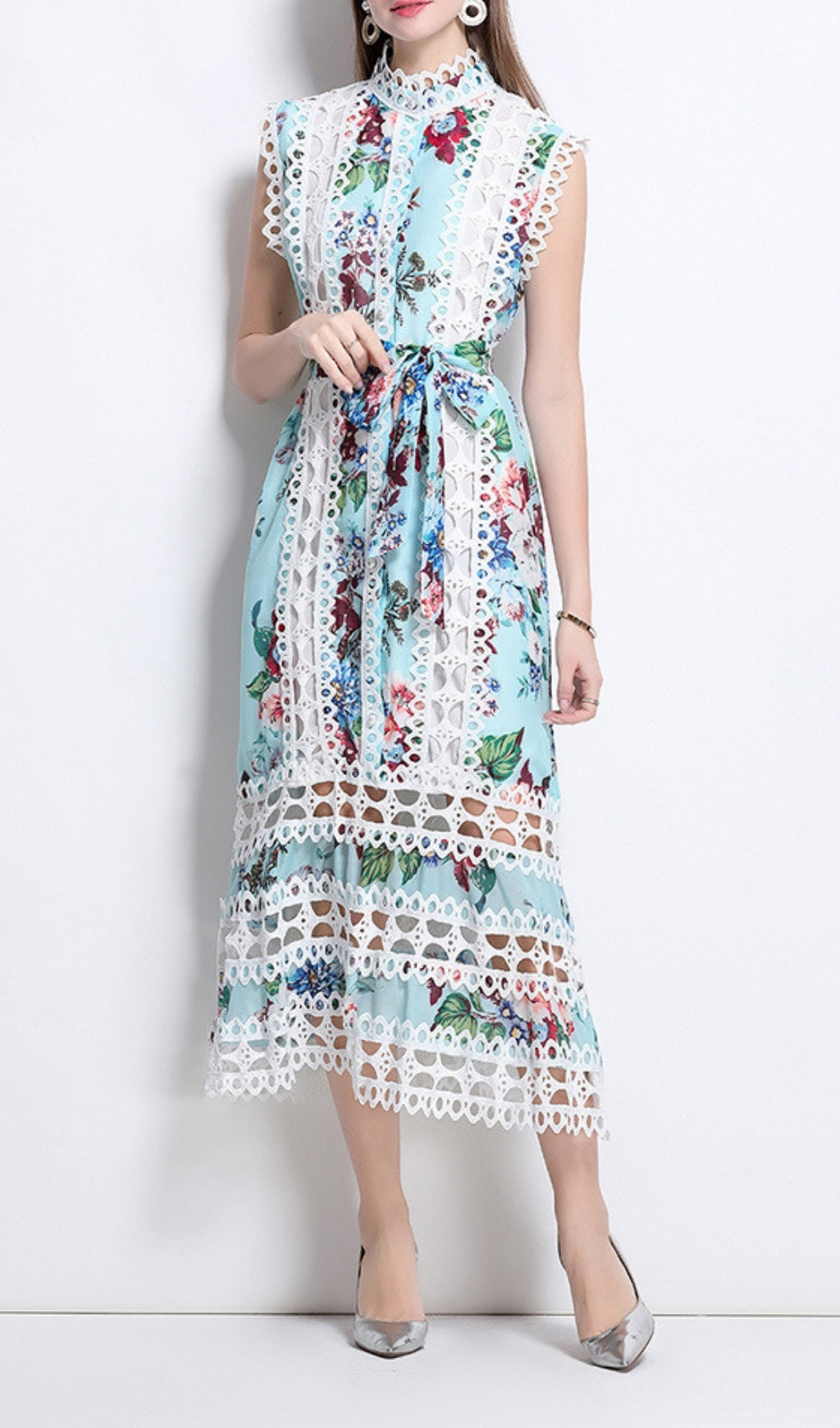 Errin Floral Hollow Out Midi Dress