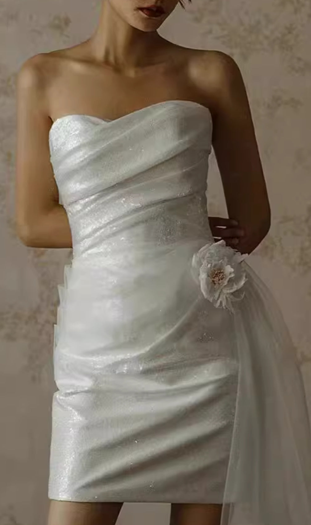 Colissa Strapless Flower Mesh Mini Dress