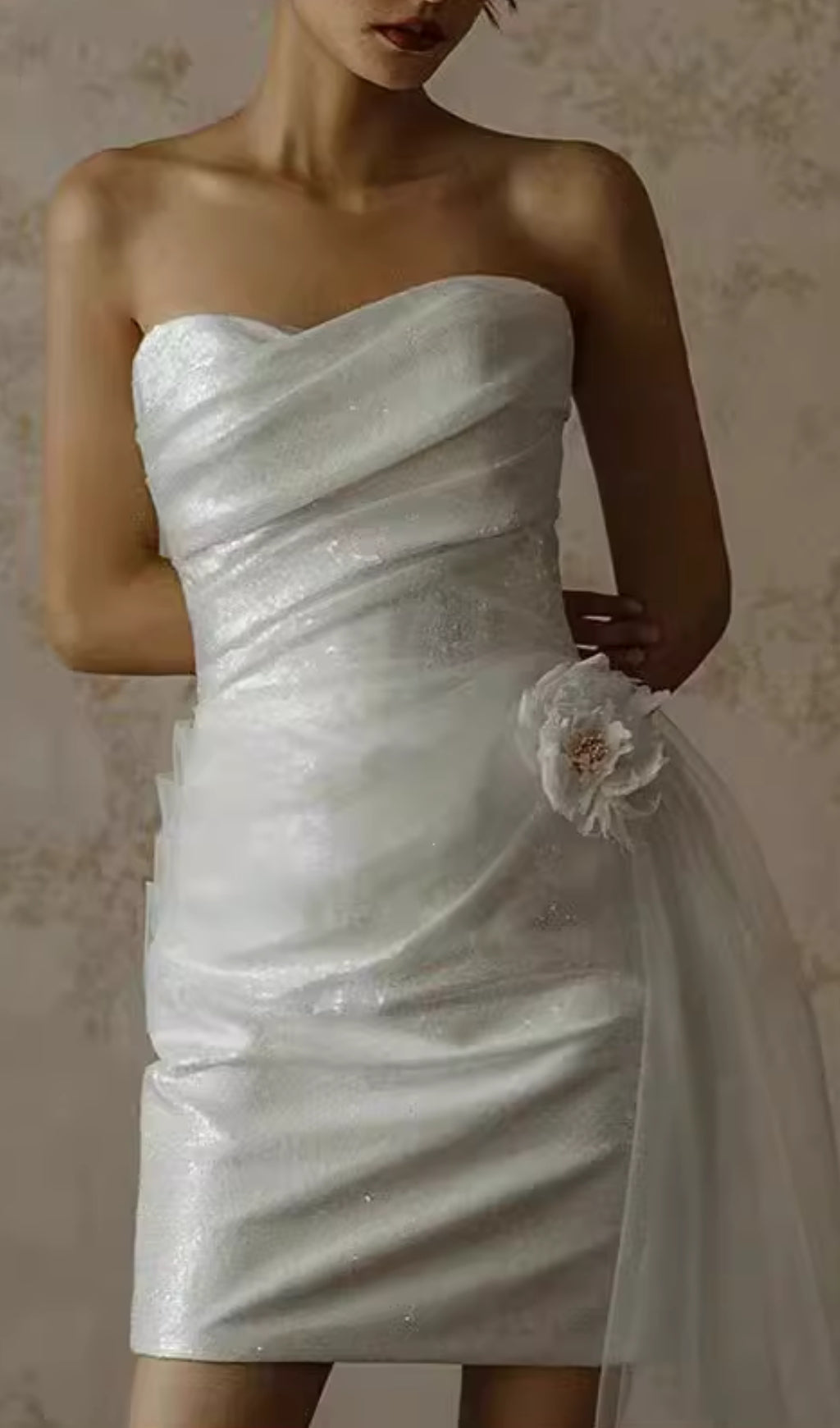 Colissa Strapless Flower Mesh Mini Dress