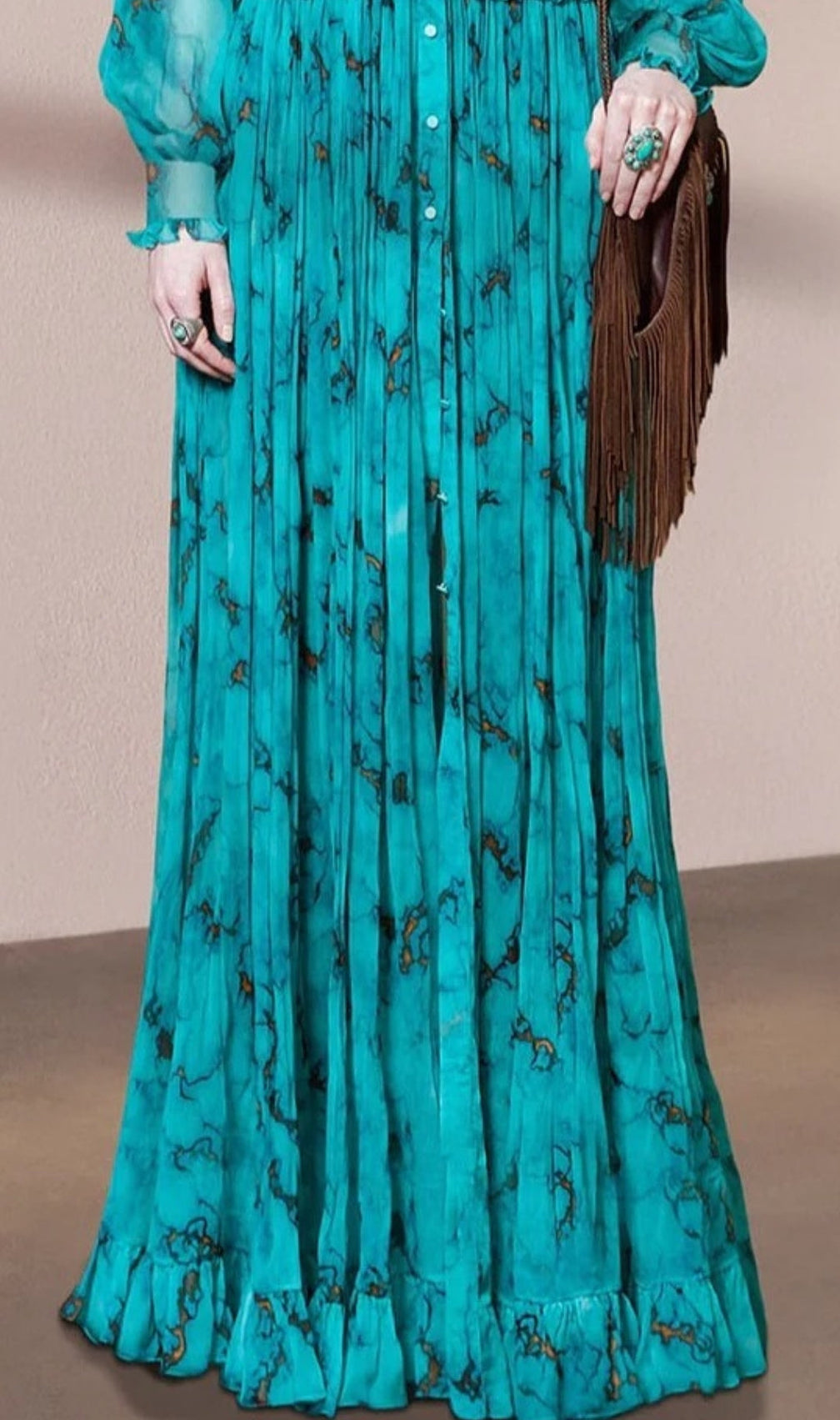 Angie Teal Ruffles Maxi Dress