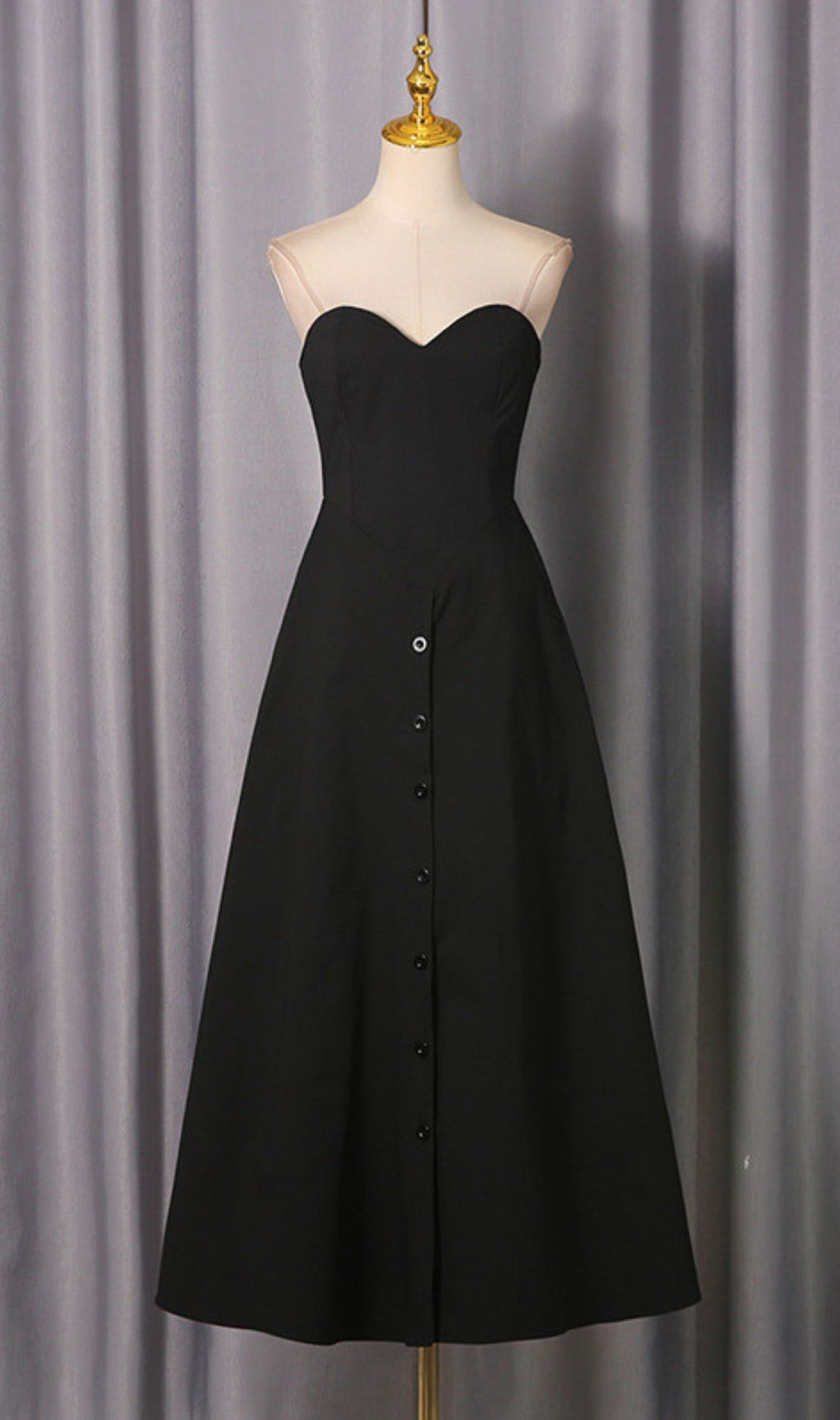 Jakub Black Strapless Button-Front Pant Dress