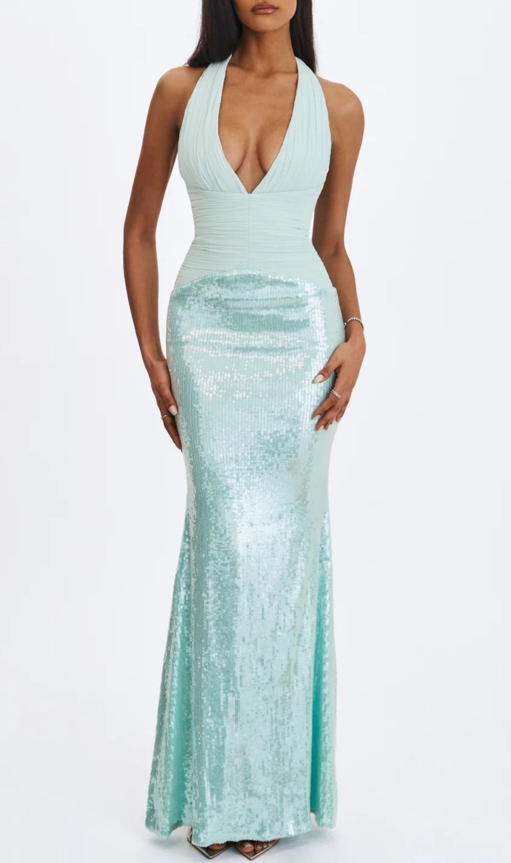 Kerra Mint Sequin Halter Maxi Gown - Prom & Formal Elegance