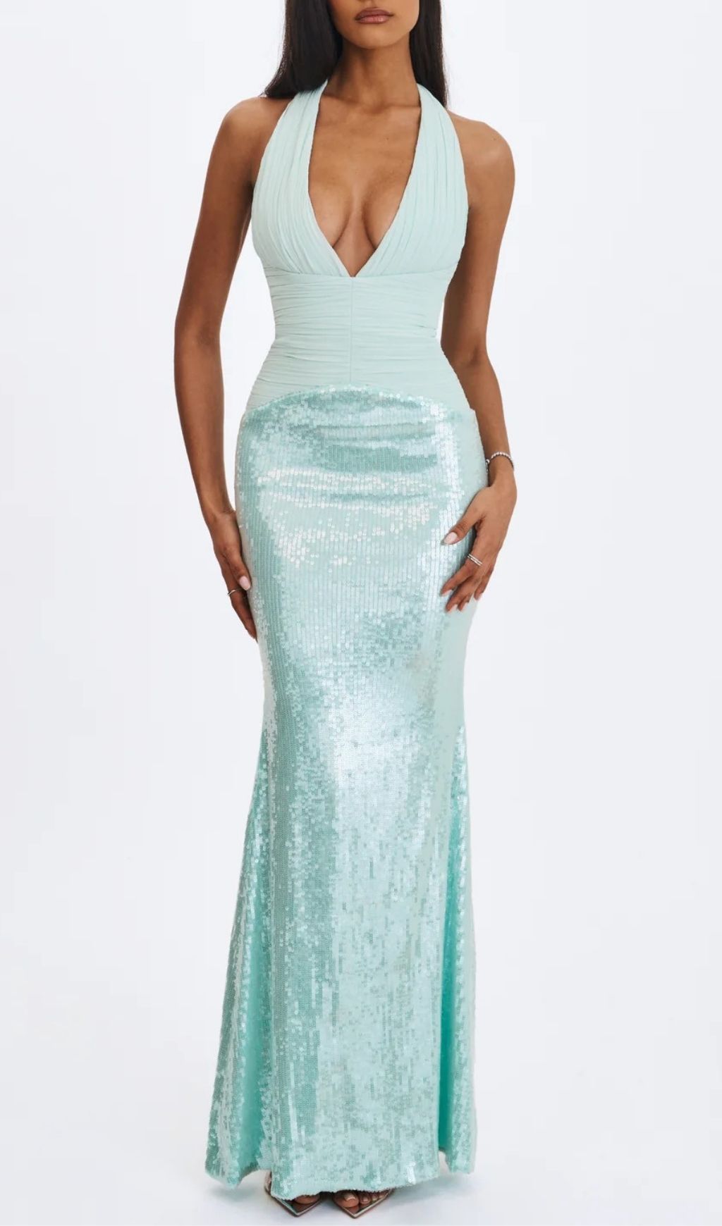 Kerra Mint Sequin Halter Maxi Gown - Prom & Formal Elegance