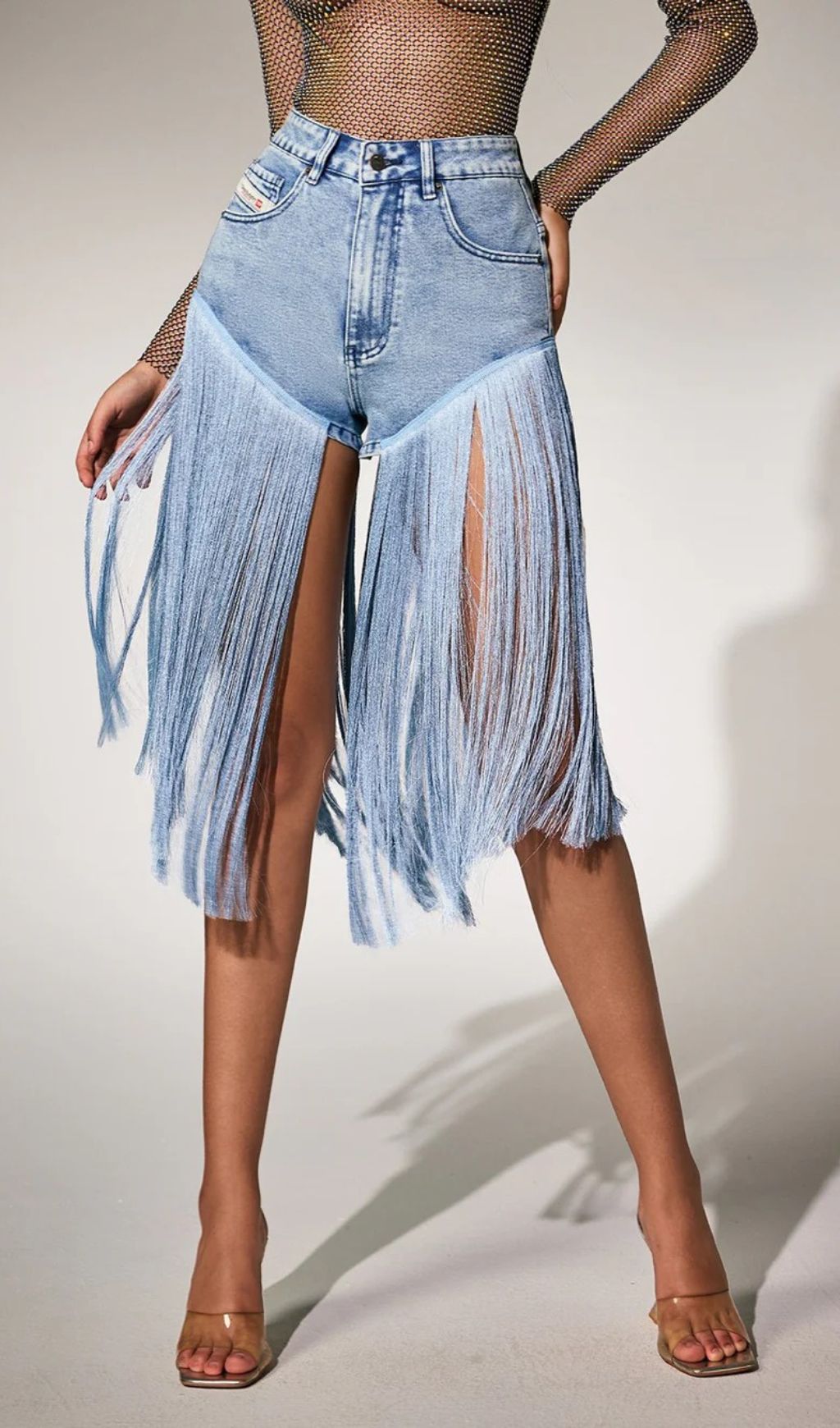 Parenth Head-Turning High-Waist Fringe Denim-Look Shorts