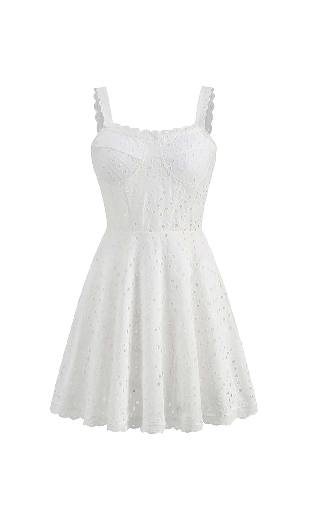Eyelet Lace Strappy Mini Dress In White