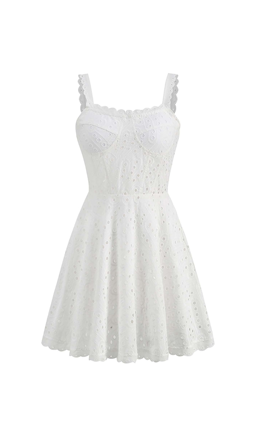 Eyelet Lace Strappy Mini Dress In White