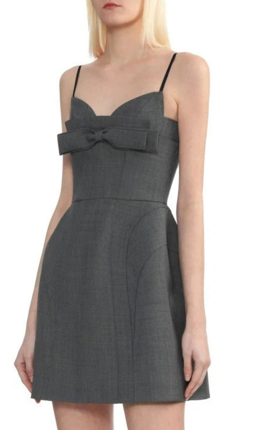 Arabela Bow-Front Grey Mini Dress - Chic Sweetheart Cocktail & Party