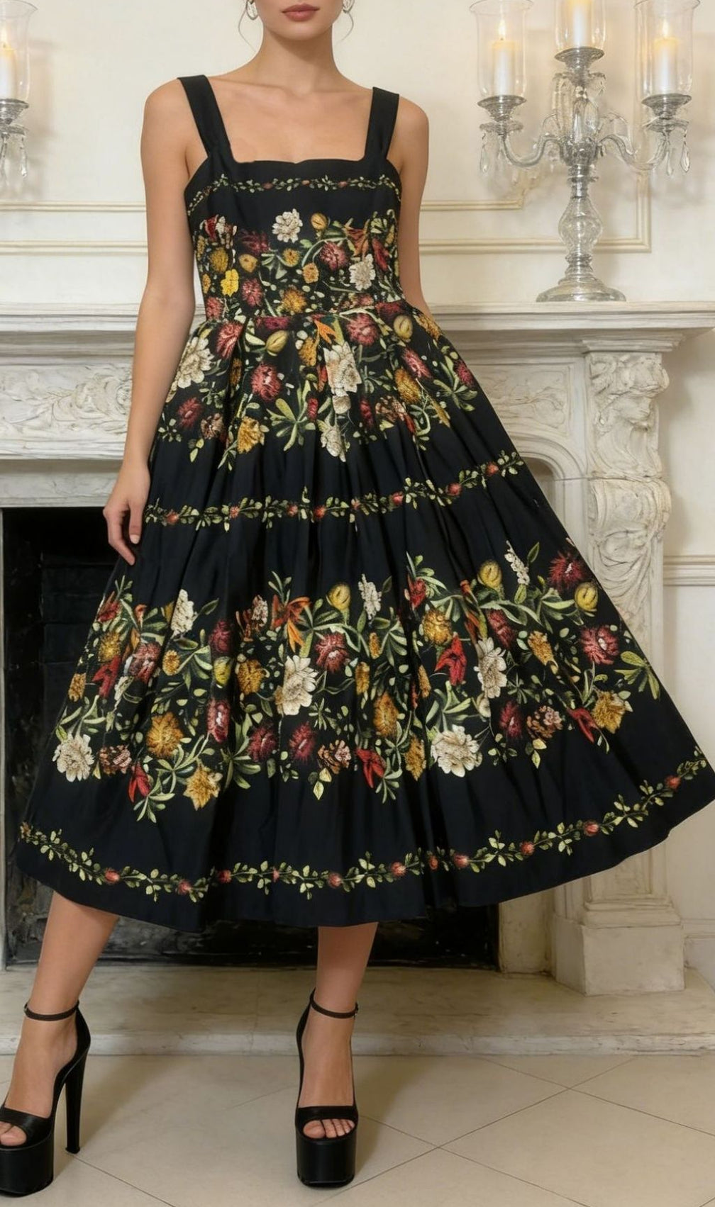 Kealani Enchanting Floral Midi Dress - Elegant Strappy Neckline for Women