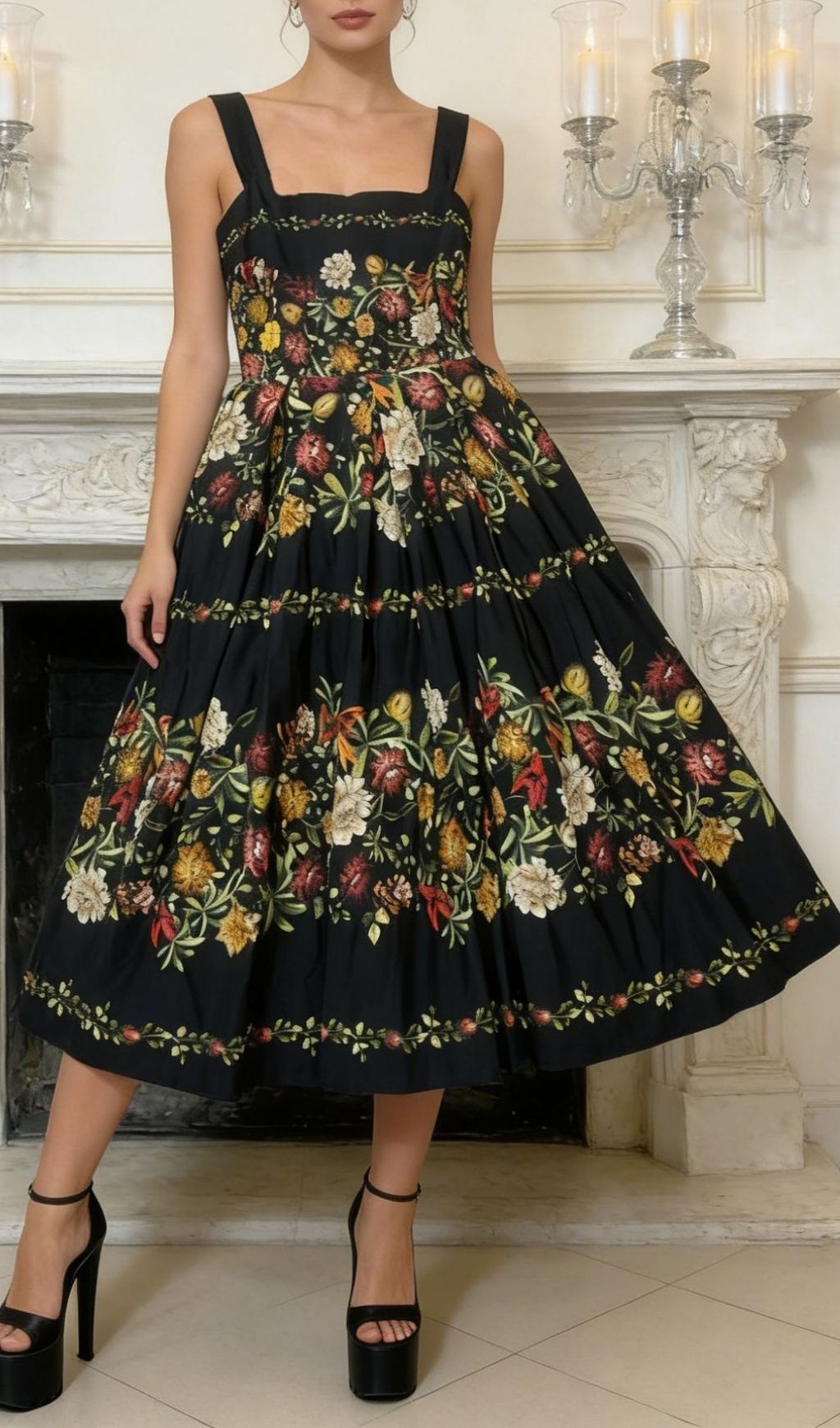 Kealani Enchanting Floral Midi Dress - Elegant Strappy Neckline for Women