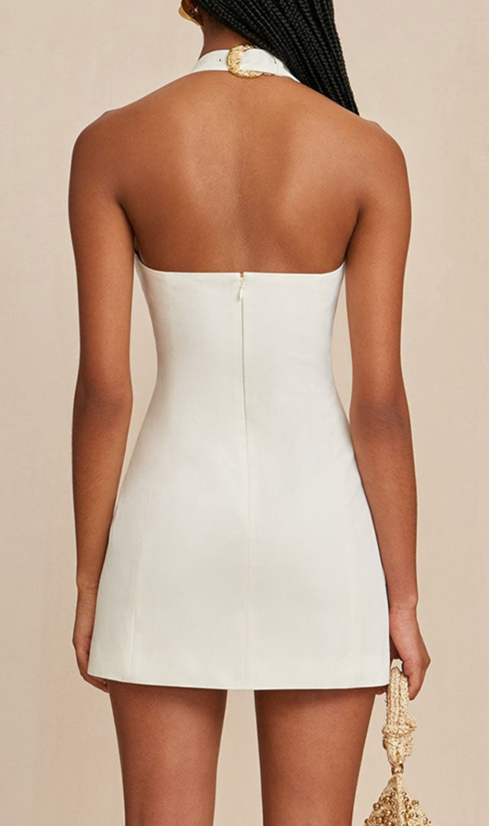 Brynly White Halter Belt Mini Dress