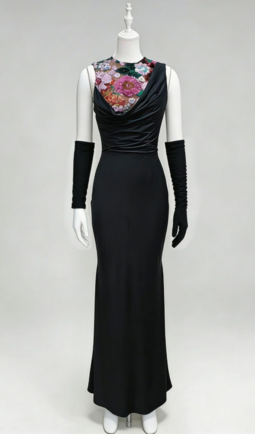 Keziah Midnight Bloom Black Maxi Dress - Elegant Floral Evening Gown