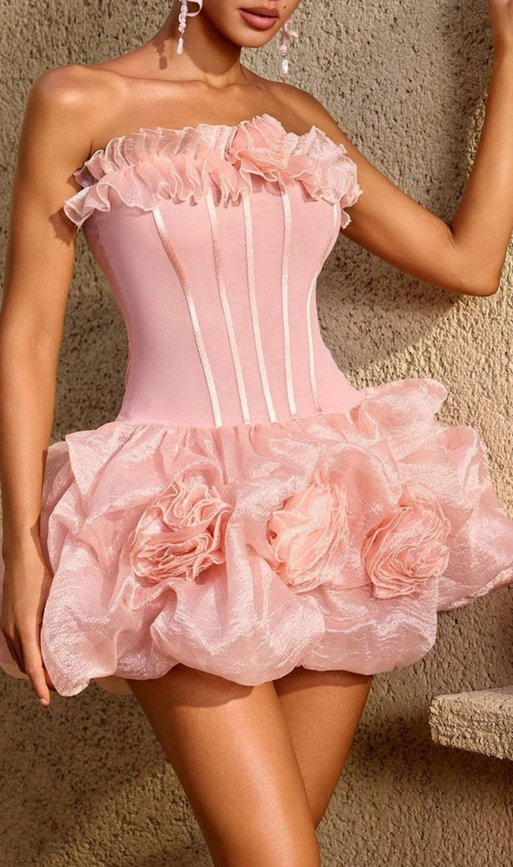 Uldravis Strapless Flower Bubble Mini Dress