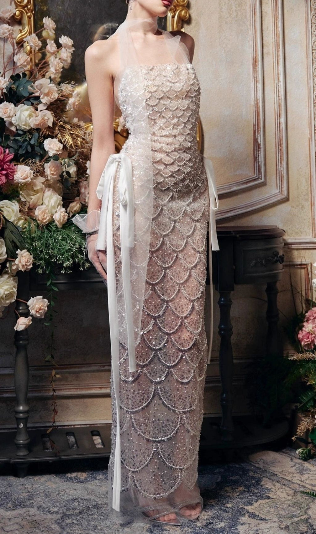 Jenna Scallop Sequin Backless Maxi Dress - Glamorous Event Gown