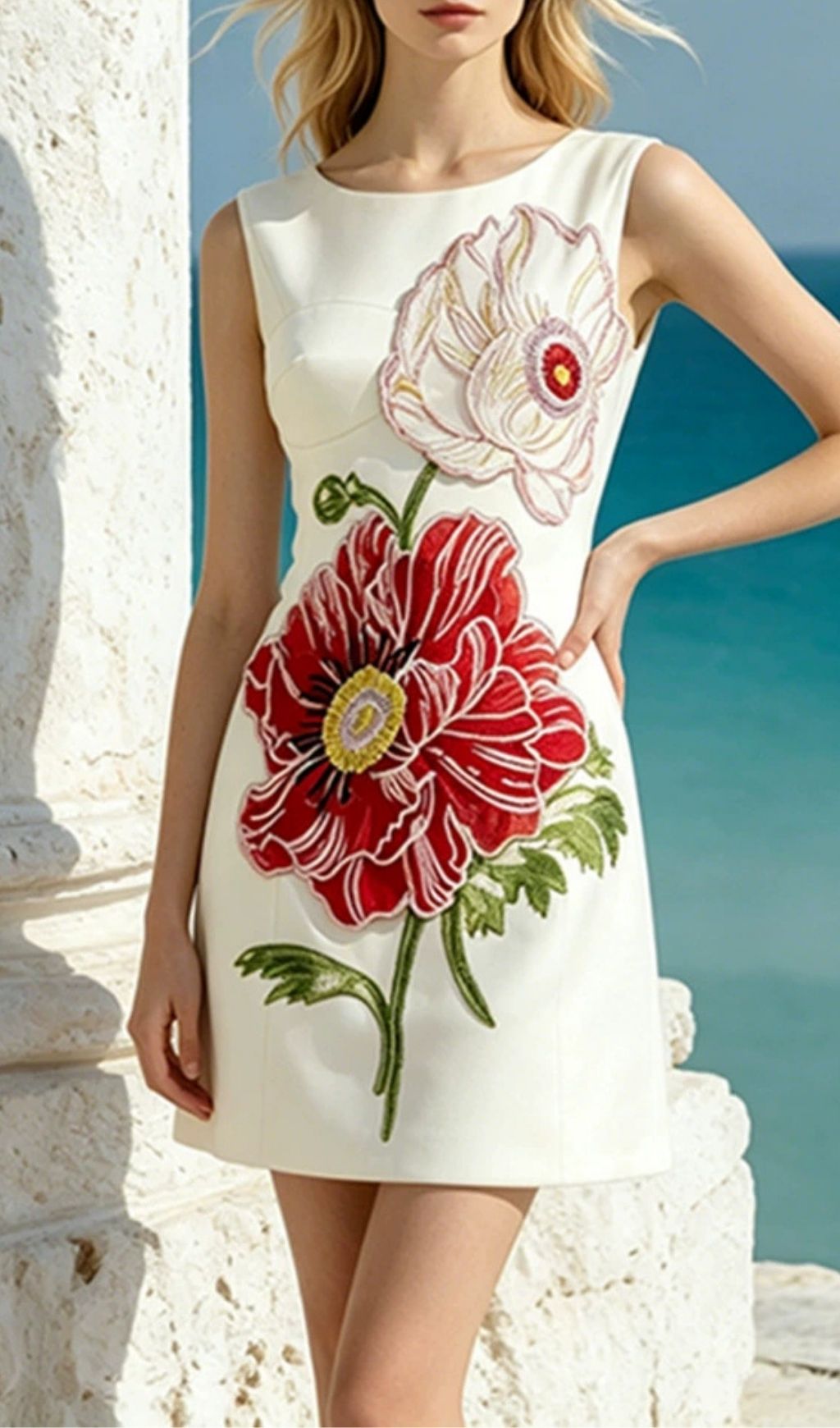 Lailah White Strapless Flower Mini Dress