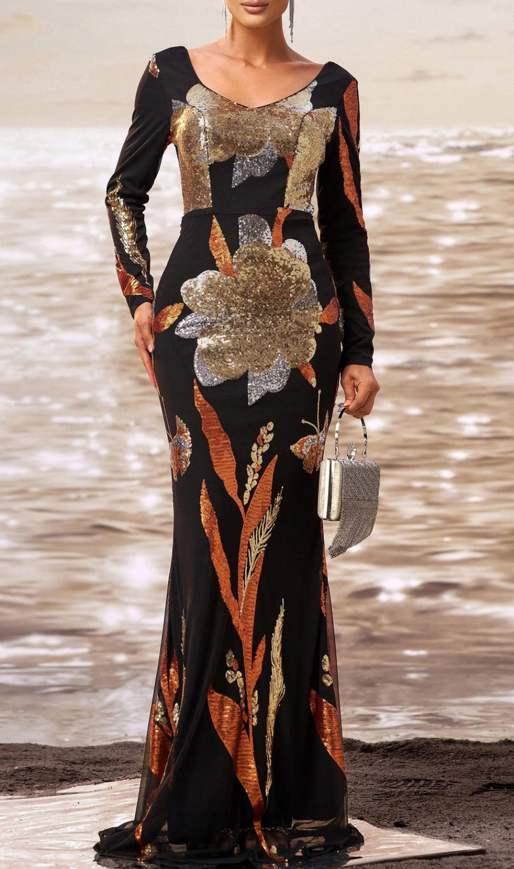 Debby Long Sleeve Sequin Maxi Dress