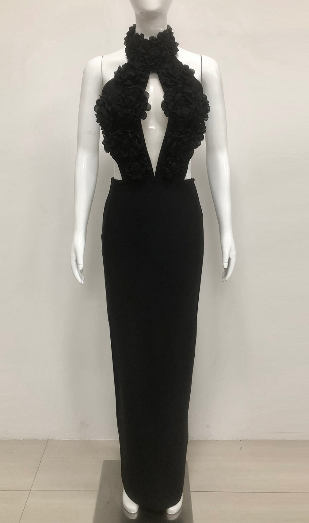 Black Halter Floral Maxi Dress