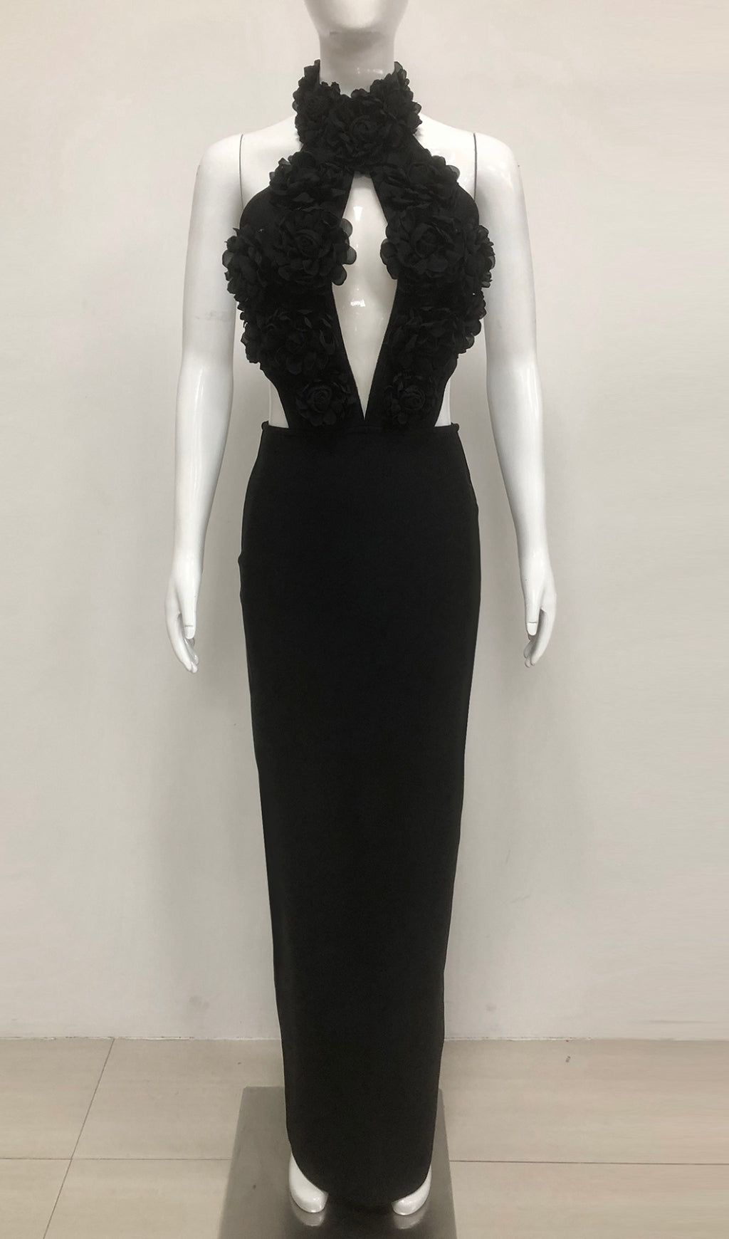 Black Halter Floral Maxi Dress