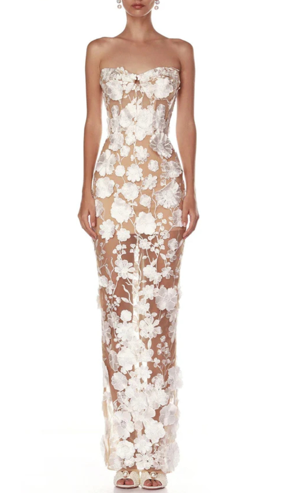 Decla White Strapless Flower Maxi Dress