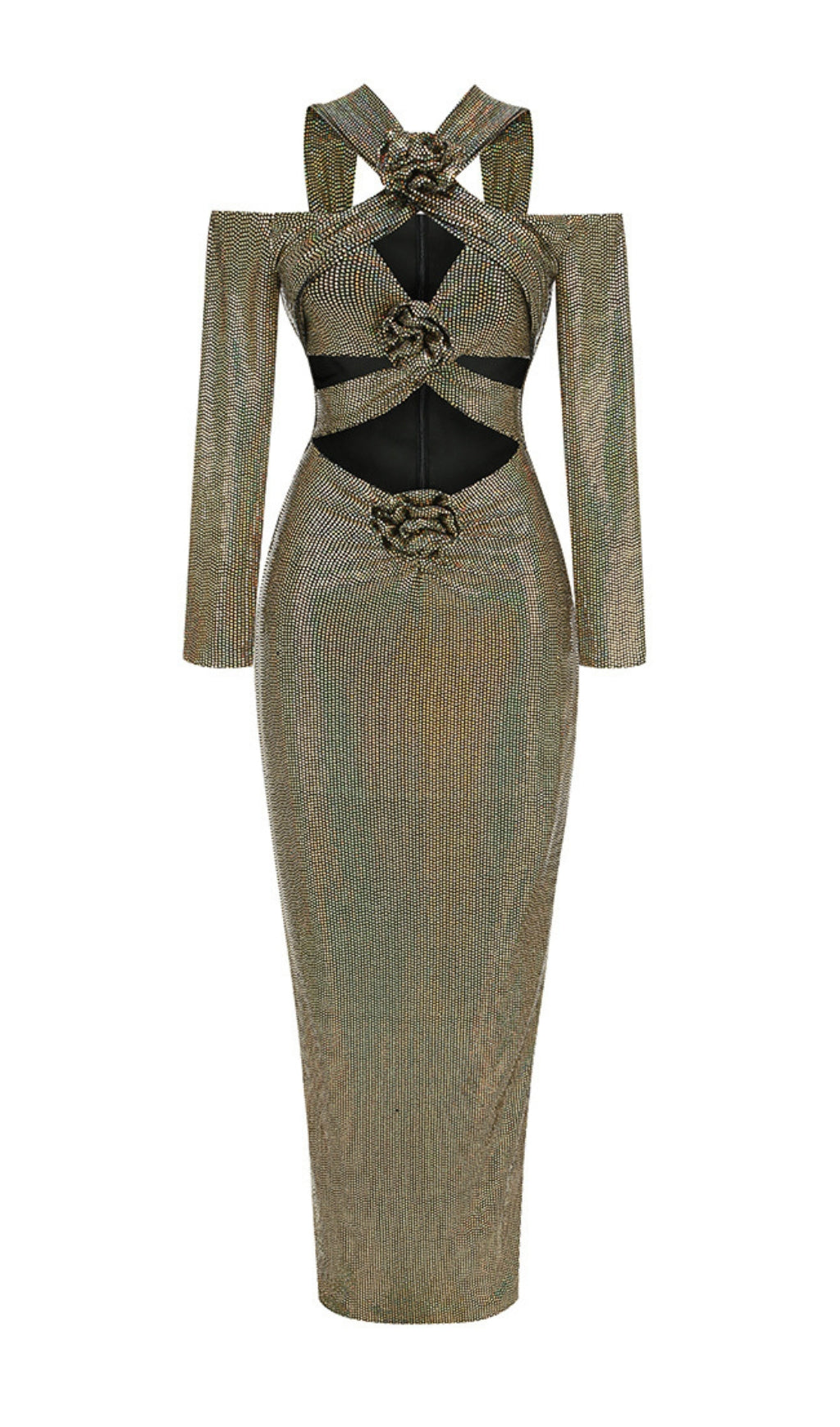 Benigno Flower Cutout Sequin Maxi Dress