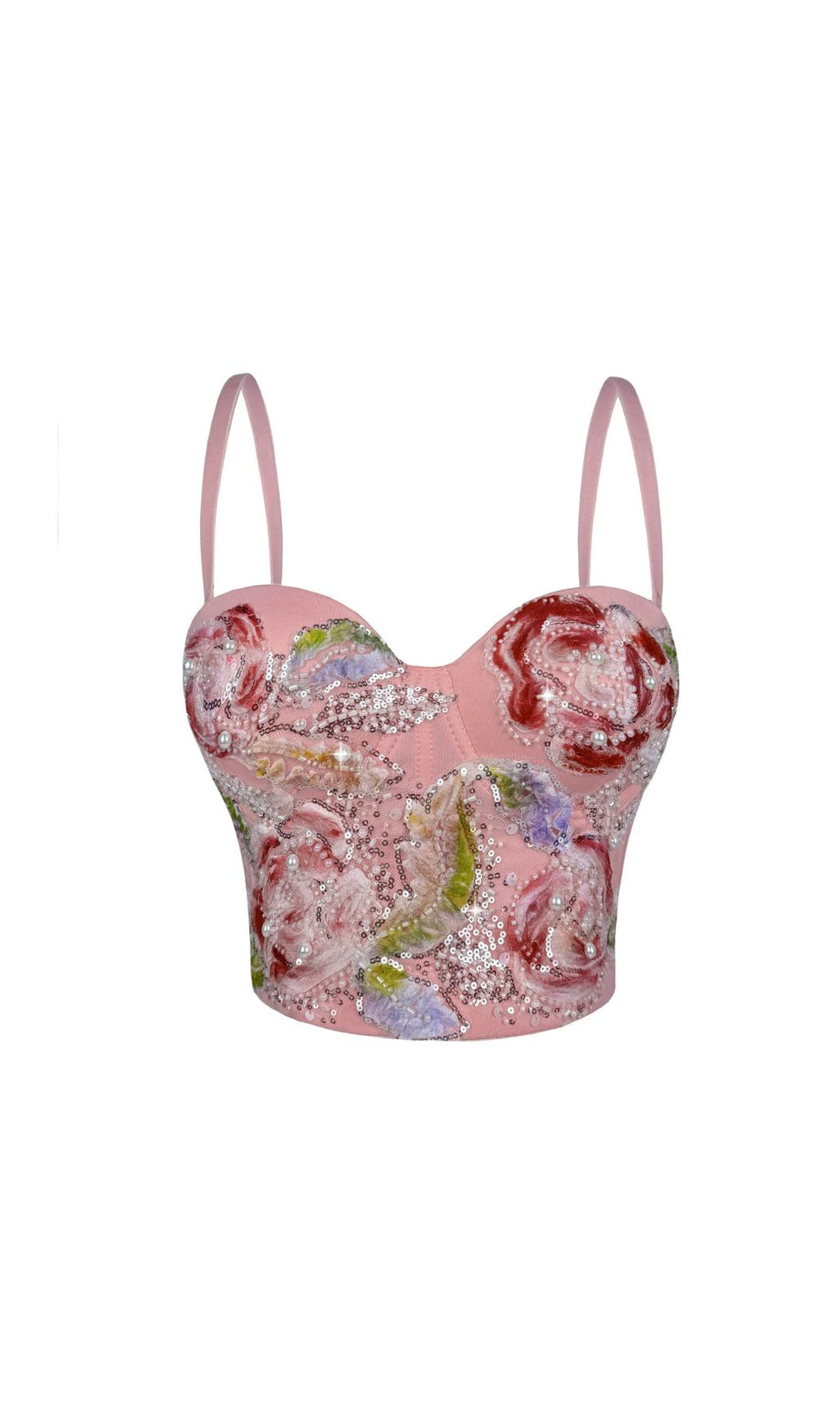 Hazina Floral Sequin & Pearl Embroidered Bustier Crop Top - Dazzling Party & Festival Glam
