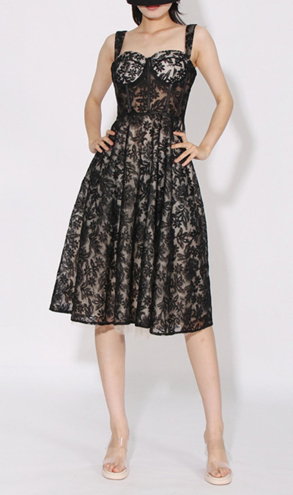Asayo Black Embroidery Midi Dress