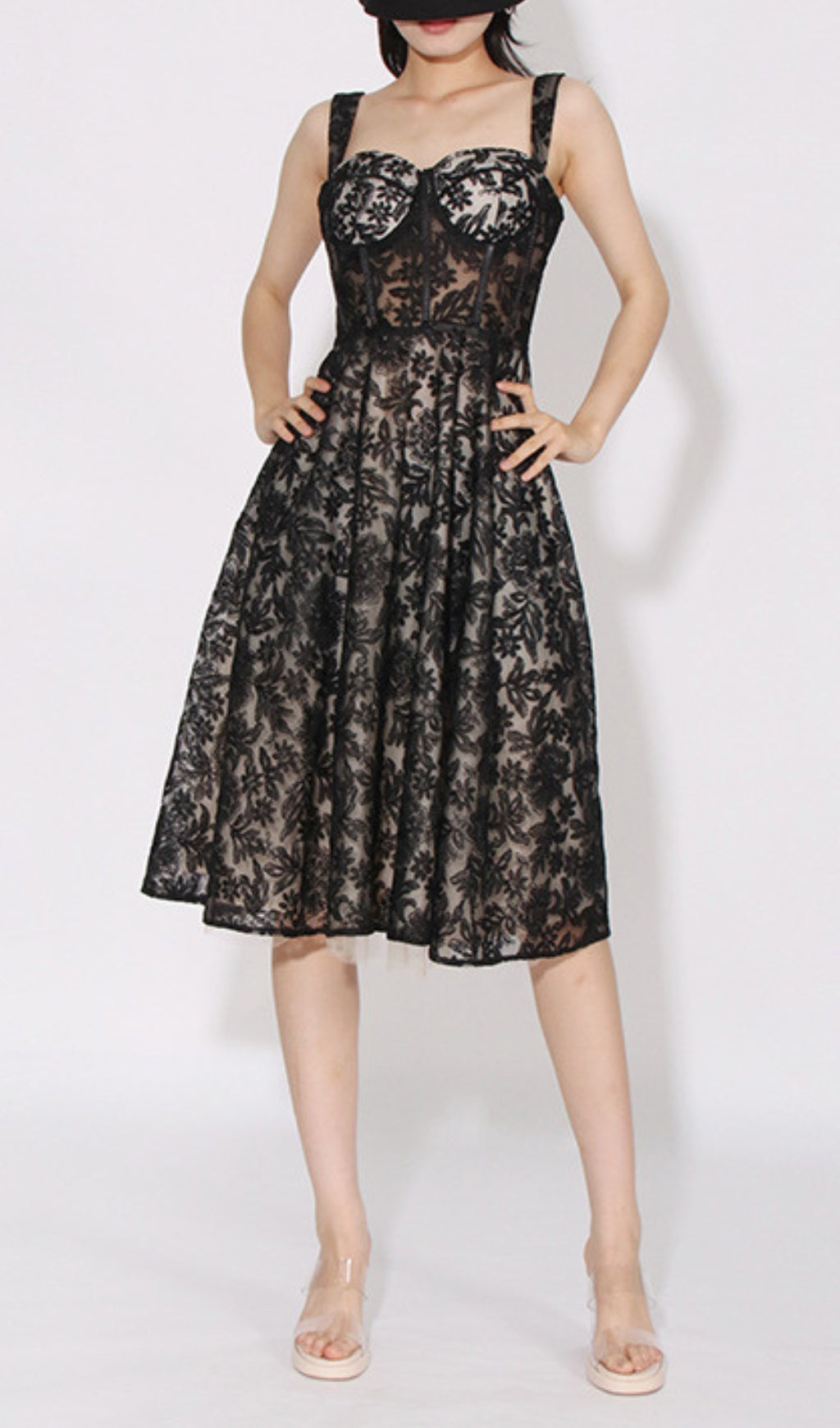 Asayo Black Embroidery Midi Dress