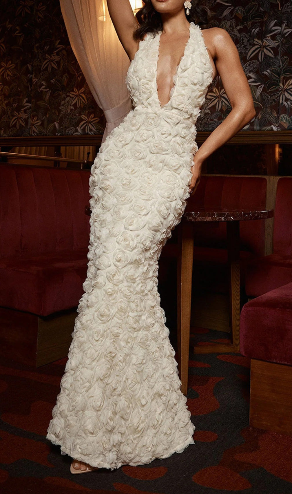 Dorika White Halter Flower Gown