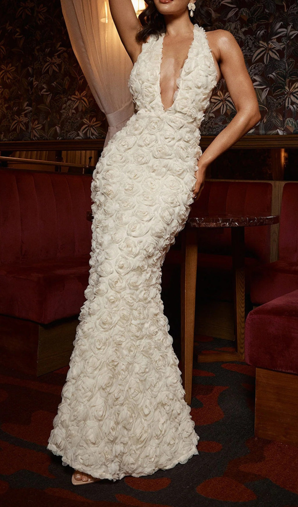 Dorika White Halter Flower Gown