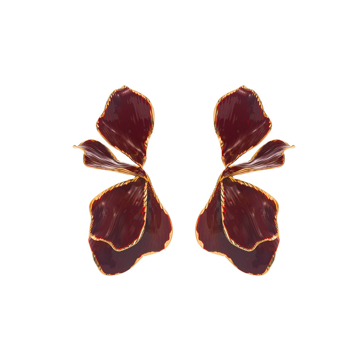Juin Elegant Wine Red Floral Statement Earrings - Petal Drop Design