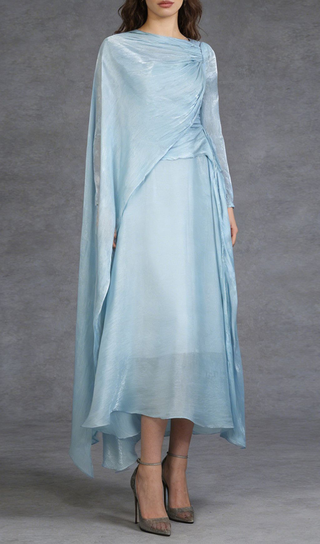 Kachina Ethereal Blue Draped Long Sleeve Maxi Gown