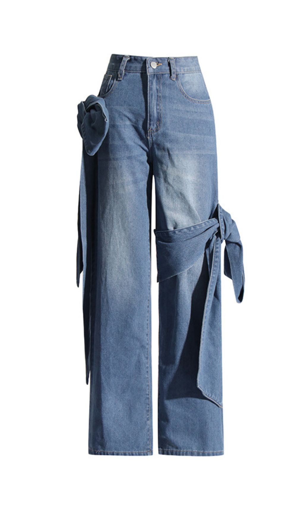 Whimsical Bow Knot Wide Leg Denim Jeans | Hussain Blue for Women