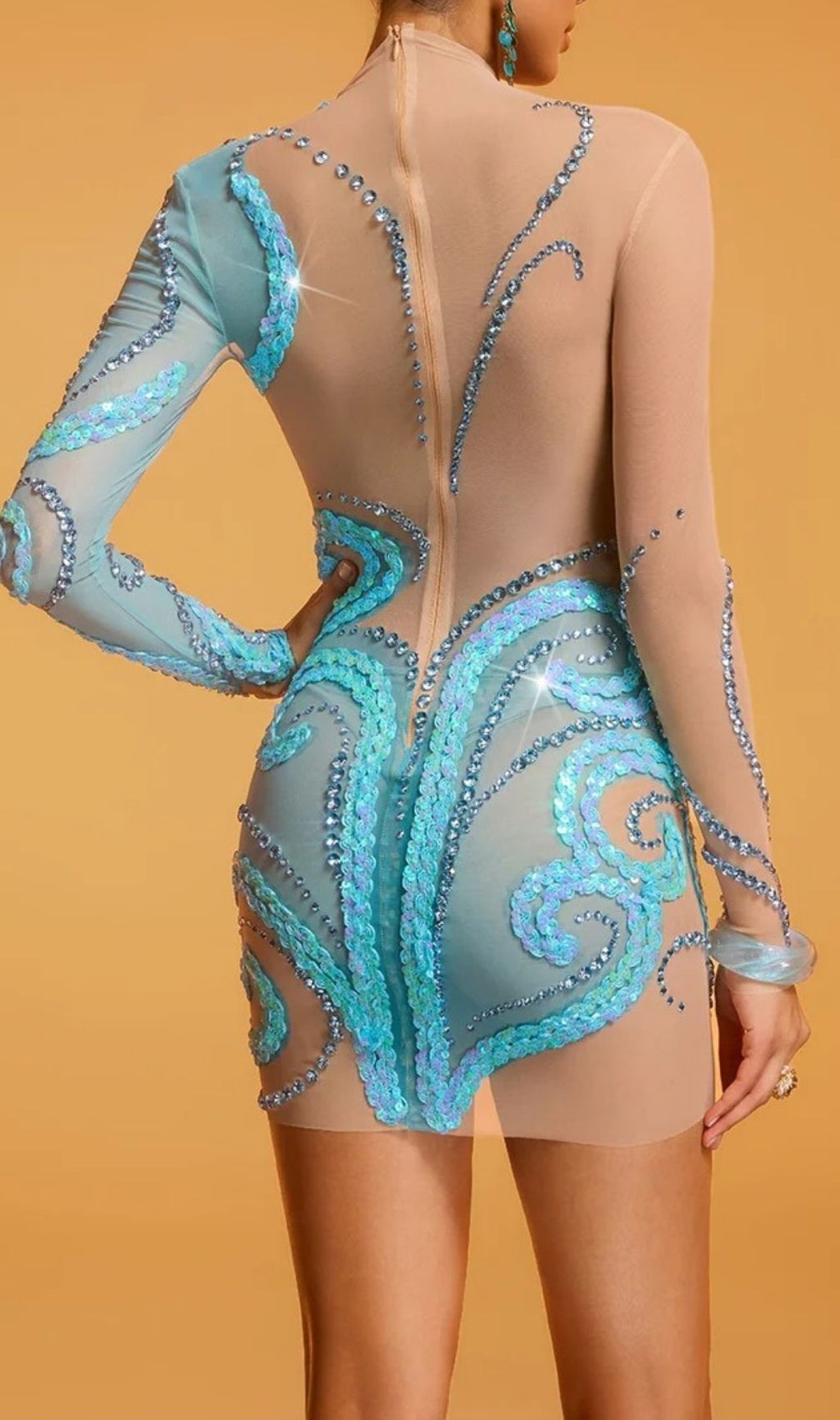 Diwata Dazzling Crystal Sequin Illusion Mini Dress | Sparkle & Glamour