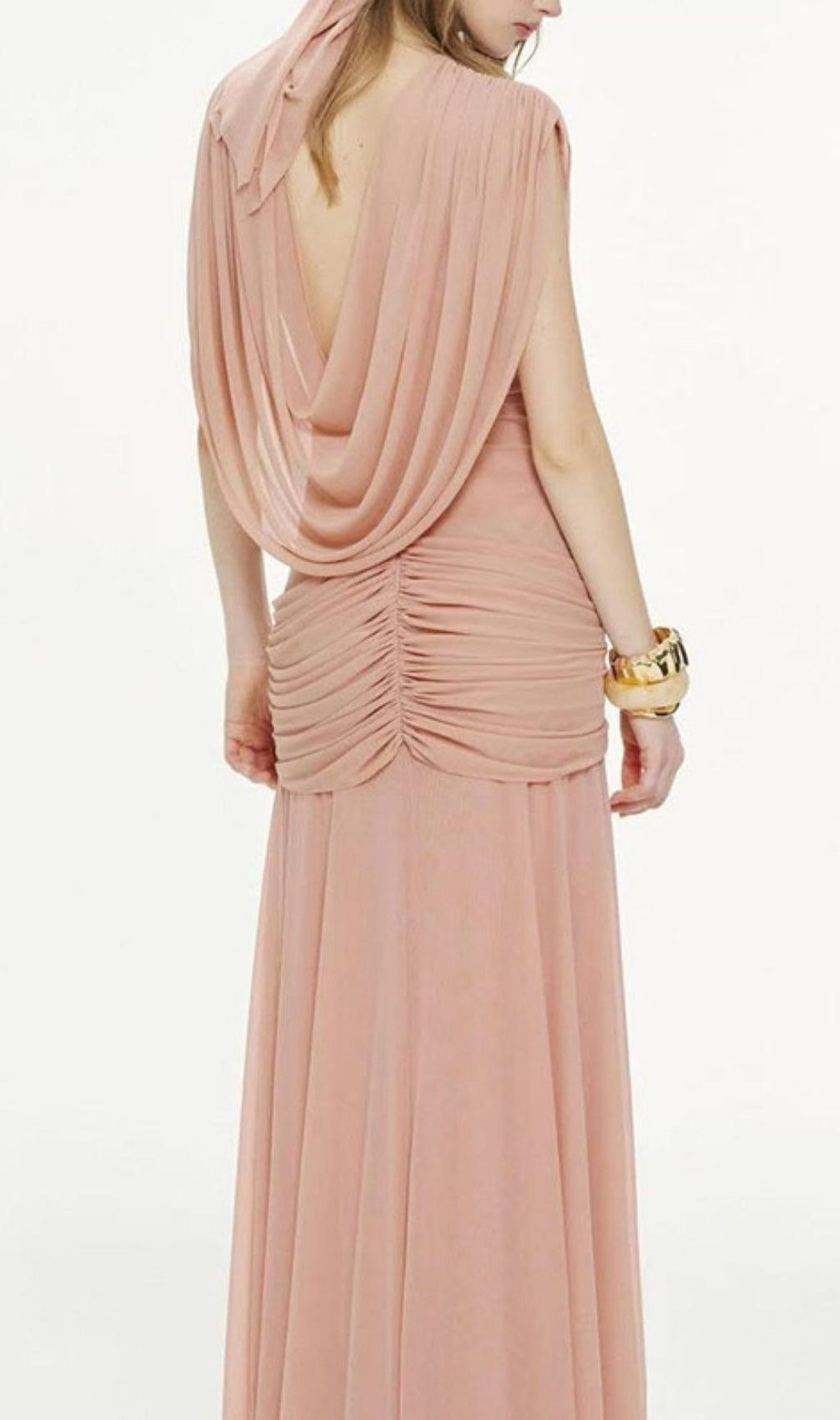Kenia Pink V-Neck Ruched Maxi Dress | Elegant Gala & Evening Gown