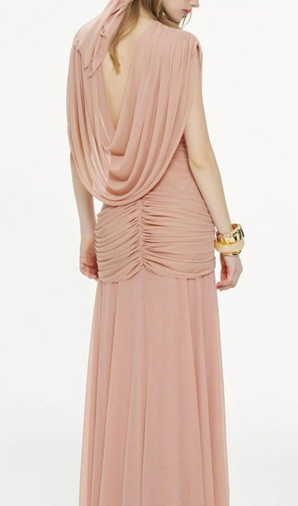 Kenia Pink V-Neck Ruched Maxi Dress | Elegant Gala & Evening Gown