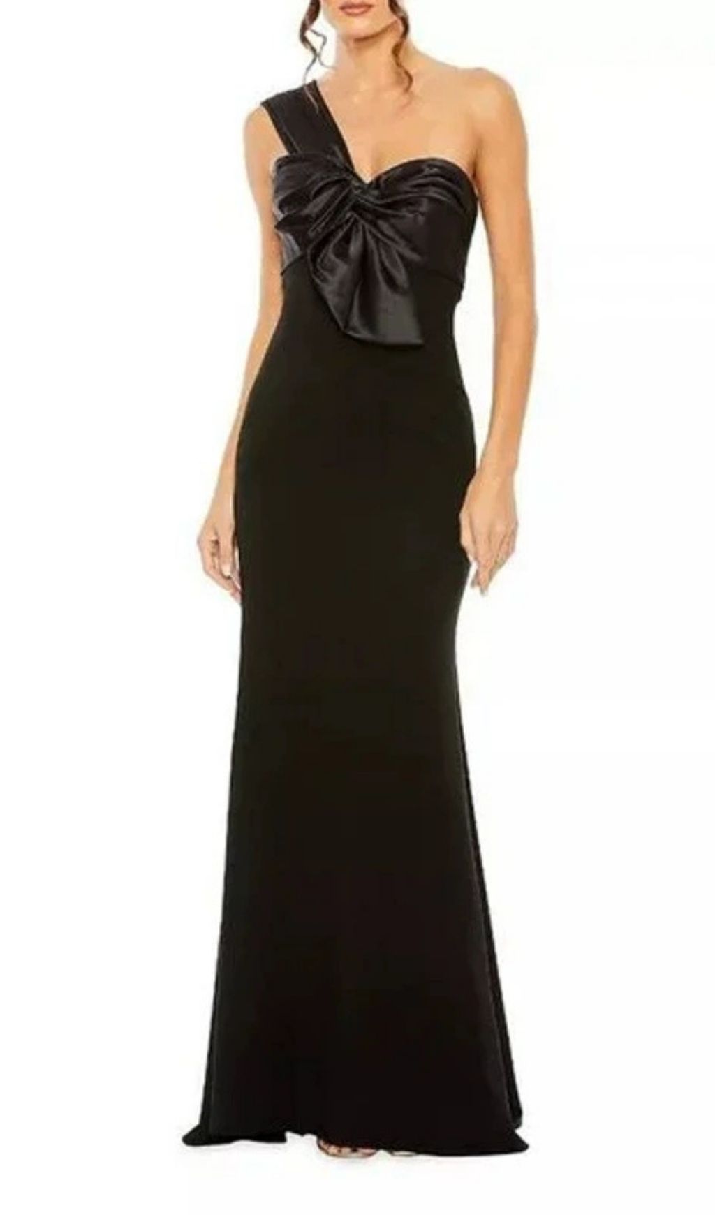 Kfira Elegant Black Bow One-Shoulder Maxi Dress - Formal Evening Gown