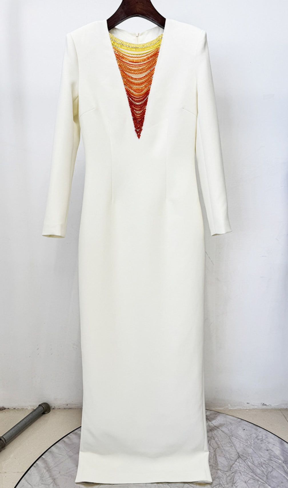 Eusebia Ivory Beaded Long Sleeve Maxi Dress