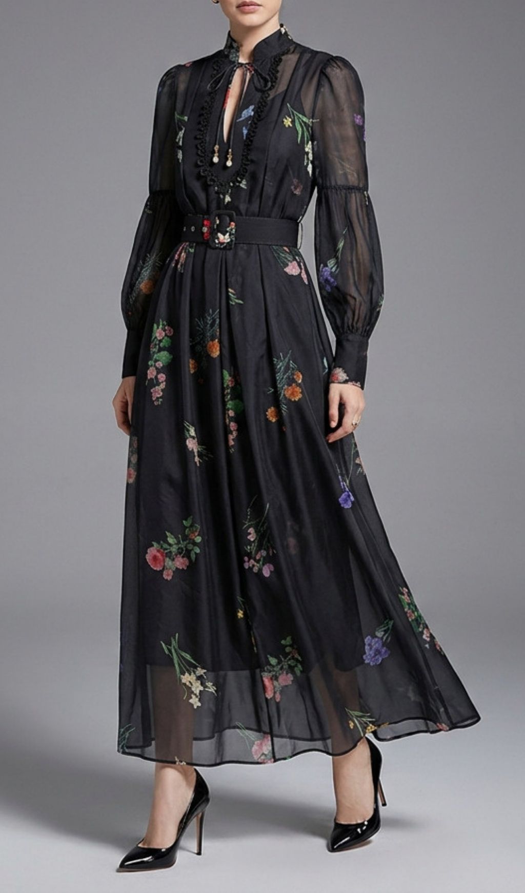 Kaur Ethereal Floral Maxi Dress - Elegant Long Sleeve for Spring/Summer Celebrations