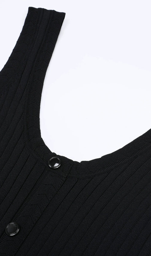 Jackie Black Ribbed Knit Maxi Dress & Cardigan Set - Effortless 2-Piece Style