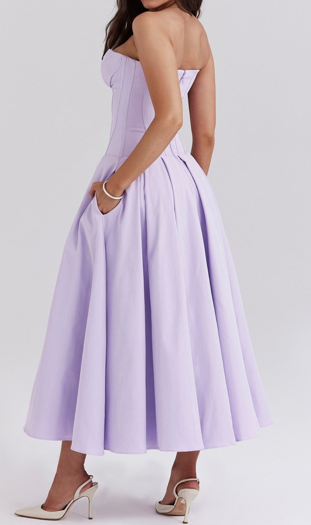 Devani Purple Strapless Corset Midi Dress