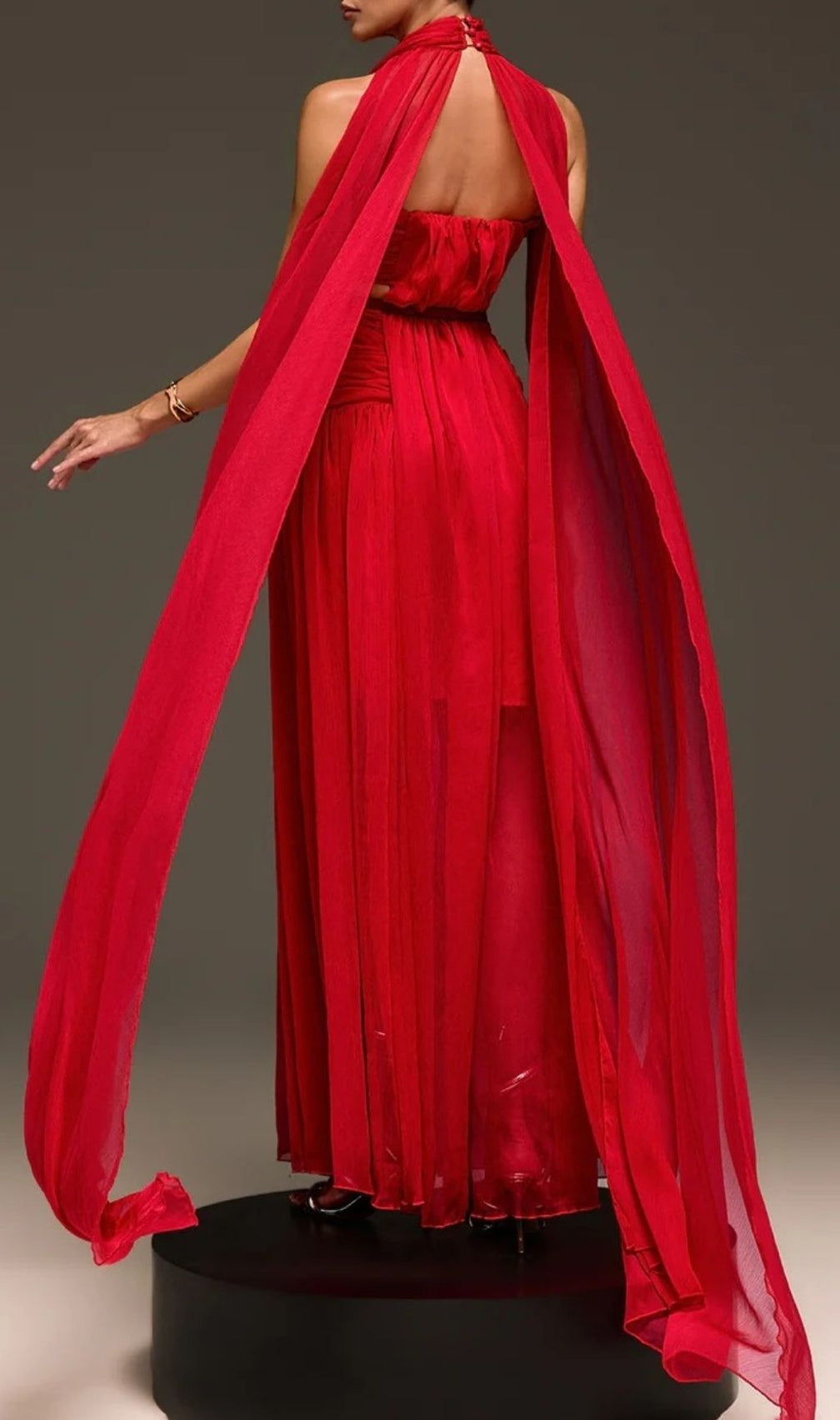 Galthera Red Plunge Neck Cape Maxi Dress - The Ultimate Statement Gown