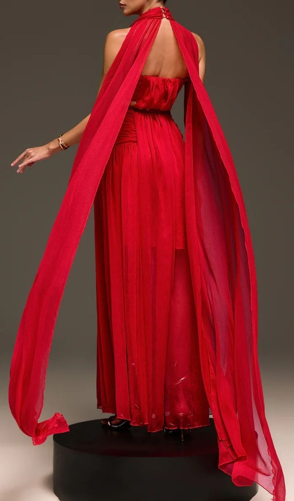 Galthera Red Plunge Neck Cape Maxi Dress - The Ultimate Statement Gown