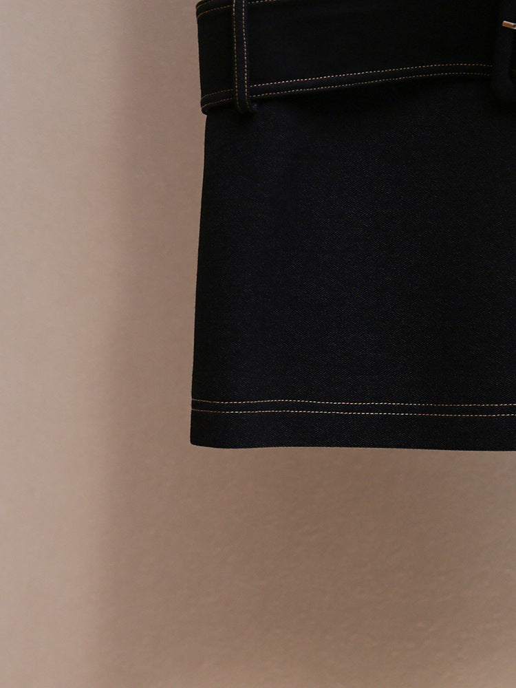 Hatsu Dark Blue Embellished Mini Dress with Diamante Collar & Belt