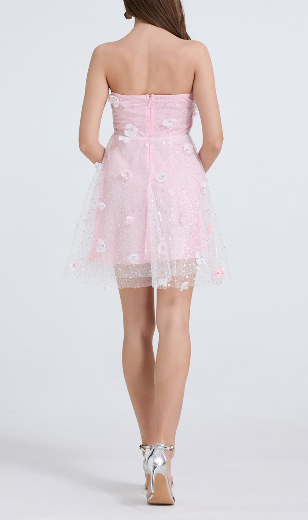 Dilys Pink Flower Embelished Sequin Mini Dress
