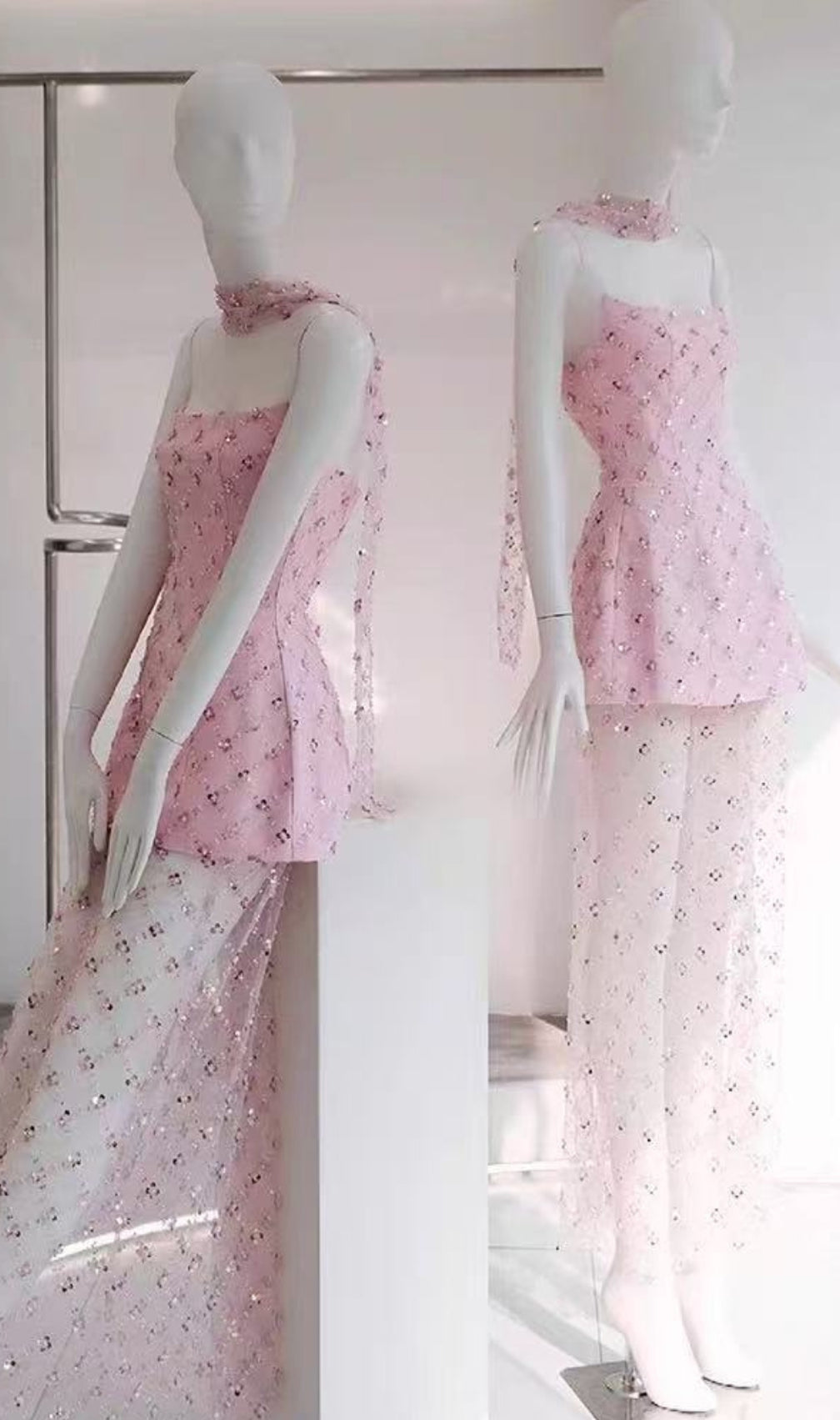 Eckhard Pink Strapless Sequin Maxi Dress With Scarf