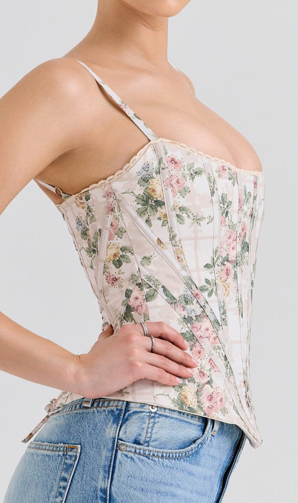 Devica Beige Floral Corset Top